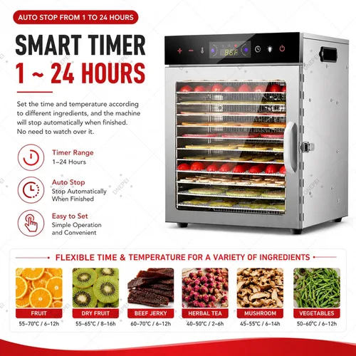 Vista 5 de Food Dehydrator Machine 6-18 Stainless Steel Trays Meat Dehydrator 10Trays