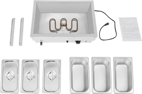 Vista 5 de DYNAMI Calentador de alimentos para bufé comercial de 110 V, mesa de vapor eléctrica grande de acero inoxidable de 3 bandejas con diseño