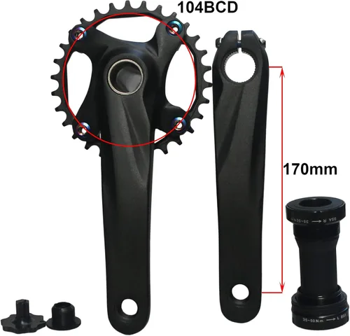 Vista 2 de Juego de bielas de 6.693 in 30T 32T 34T 36T 38T Bicicleta de montaña de una sola velocidad Ciclismo Bicicleta de carretera Juego de brazo de manivela