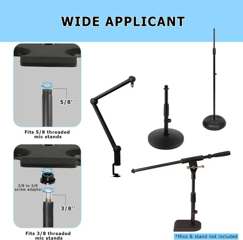 Vista 5 de Soporte para micrófonos múltiples, hasta 8 micrófonos, soporte ideal para organizar escenarios y exhibiciones, con adaptador roscado de 3/8"-16