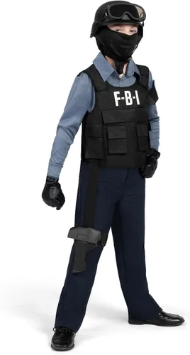 Vista 4 de Spooktacular Creations Disfraz de policía para niños, disfraz de policía del FBI, disfraz de Halloween, juegos de rol y fiesta de juego de simulación