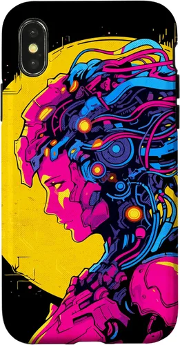 Vista 5 de Funda estilo anime futurista Cyberpunk para iPhone 16 Robot Woman