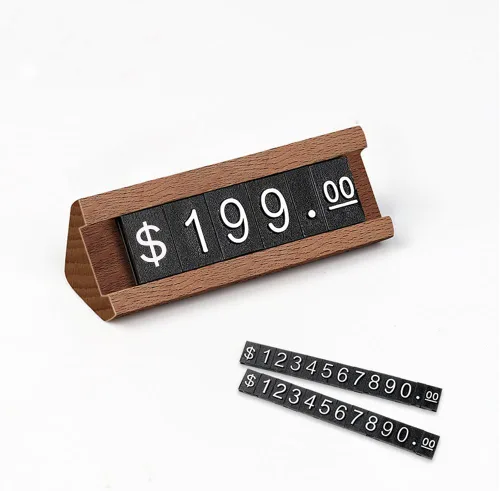 Vista 6 de 10 juegos/caja de exhibición de precios Soporte de mostrador de precio de madera, cubo digital con número de letra, etiqueta de precio ajustable