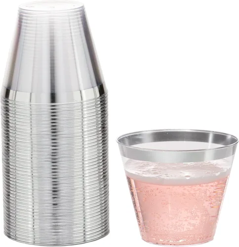 Vista 8 de Prestee Paquete de 50 vasos de plástico – Vasos desechables transparentes de 9 onzas para bebidas frías, cócteles y postres – Taza pequeña duradera
