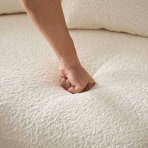 Vista 6 de SSC SATITUNCASA - Sofá modular curvo de 102.36 pulgadas, acogedor sofá Boucle para sala de estar, sofá de 4 plazas color crema con almohadas, sofá