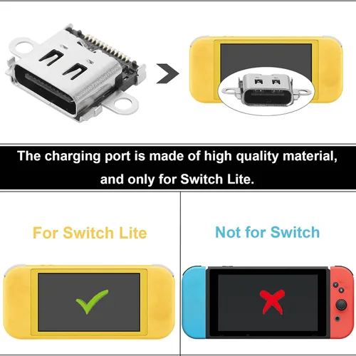 Vista 3 de Paquete de 3 puertos de carga de repuesto para Nintendo Switch Lite, USB C Type-C SYNC y conector de enchufe de carga de repuesto para NS Lite