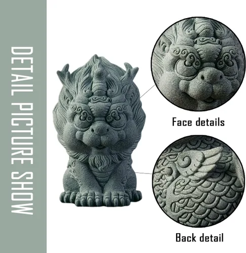 Vista 5 de livelyfish Feng Shui Guardián Chi Lin/Kylin/Qi Lin Estatua de arenisca Estatua de piedra arenisca Escultura de buena suerte, decoración china