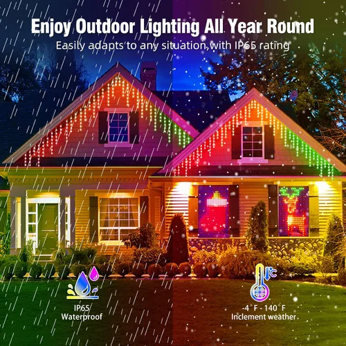 Vista 5 de AHAWILL - Luces de carámbano para exteriores, luces de Navidad al aire libre de 33 pies con 255 LED regulables, IP65 impermeables, luces de cadena