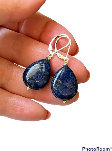 Vista 6 de 14k Gold fill Natural Genuine royal blue Lapis Lazuli leverbacks earrings, gemstone jewelry