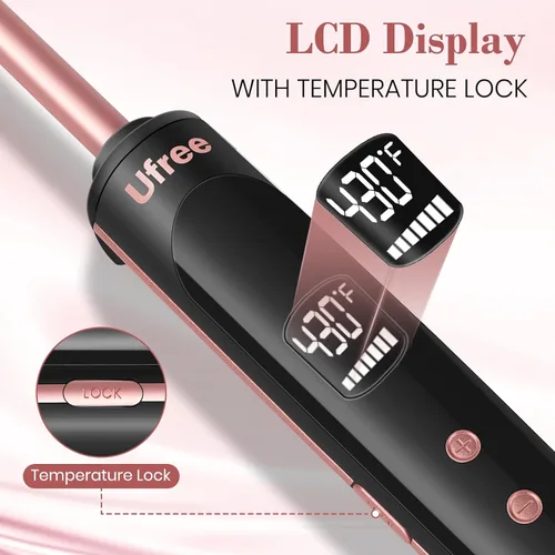 Vista 5 de Ufree Rizador pequeño de 3/8 pulgadas, 9 ajustes de temperatura para cabello largo y corto, rizador de cerámica de barril pequeño con pantalla LCD