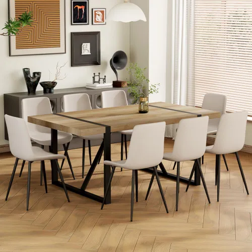 Vista 11 de Juego de mesa de comedor para 6, mesa de madera de 180 cm y juego de 6 sillas, adecuado para comedor, cocina, sala de estar