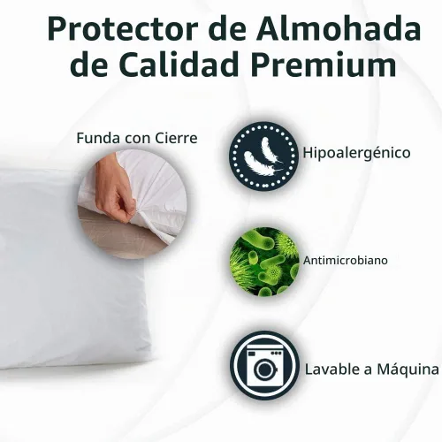 Vista 3 de Juego de 2 protectores de almohada impermeables estándar/Queen, equilibrio de temperatura, recomendado por alergólogos, protectores transpirables