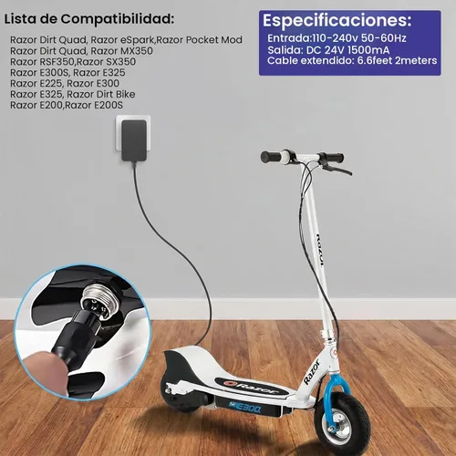 Vista 5 de Cargador de scooter eléctrico de 24 V para Razor E100 E125 E150 E175 E200 E300 MX350 Dirt Bike Pocket Mod Dirt Quad Motocicleta Scooter Cargador