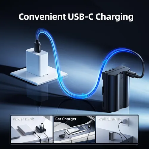Vista 3 de llano Batería USB-C EN-EL3E de 2400 mAh para cámaras Nikon D700 D70S D80 D90 D200 D70 D50 D100 D300S D300, completamente decodificadas, recargables