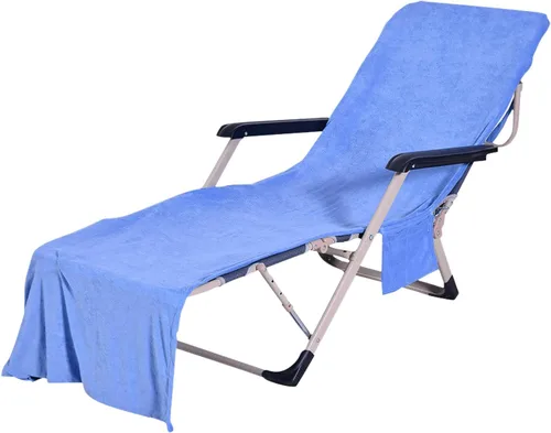 Vista 6 de Muka Funda de microfibra para silla de playa y piscina, bolsillo práctico, 29 x 83 pulgadas, color blanco