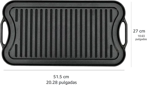 Vista 3 de Amazon Basics Parrilla/plancha rectangular reversible de hierro fundido pre-sazonado, negro, 20 x 10.63 x 0.98 pulgadas