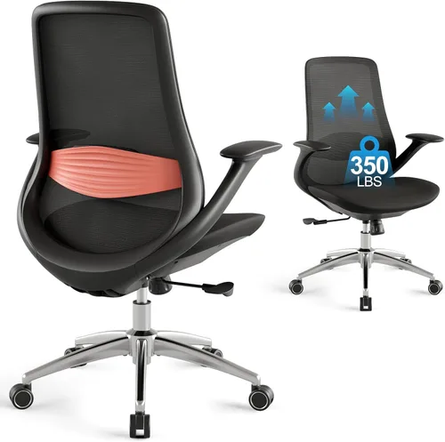Vista 9 de Silla de oficina ergonómica de malla, silla de escritorio ejecutiva de 330 libras con soporte lumbar, reposabrazos 2D, cómodas sillas giratorias