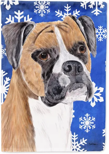 Vista 246 de Caroline's Treasures SC9374GF Bulldog English Snow flakes Holiday Garden Flag Buzón Bandera decorativa para patio exterior, patio, obras de arte