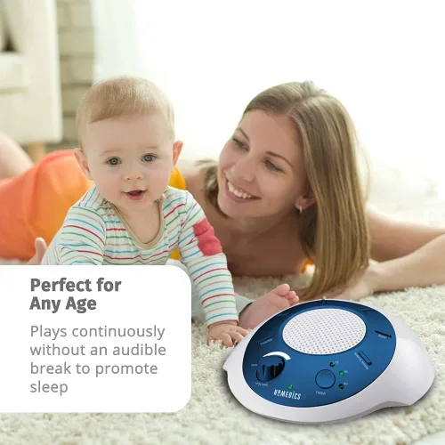 Vista 4 de Máquina de sonido de ruido blanco Homedics SoundSleep, azul, pequeña máquina de sonido portátil con 6 relajantes sonidos de la naturaleza, terapia