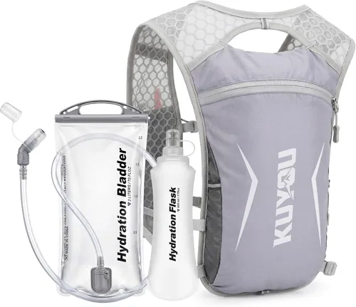 Vista 10 de KUYOU Running Vest for Women & Men, Lightweight Hydration Backpack with 2L Water Bladder, Water Backpack for Trail Running, Hiking, Cycling & Negro
