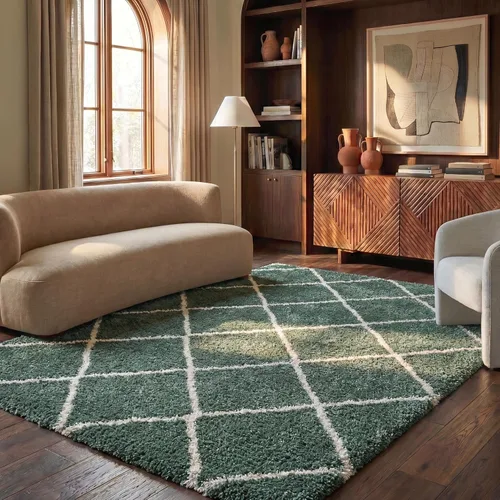 Vista 8 de SAFAVIEH Hudson Shag Collection - Alfombra decorativa de 2 x 3 pies, color beige y marfil, diseño moderno de enrejado, no desprende pelusa
