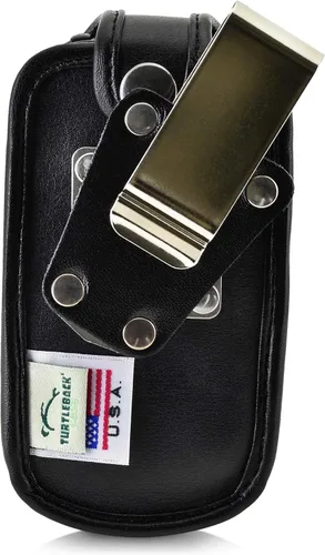 Vista 7 de Turtleback Funda ajustada para DuraXV LTE Verizon Flip Phone de cuero negro con trinquete resistente, funda de metal extraíble con clip