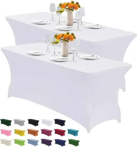 Vista 24 de CWK - Funda de mesa de elastano elástica impermeable de 4 pies para mesas rectangulares - Mantel elástico ajustable para mesas plegables, tela