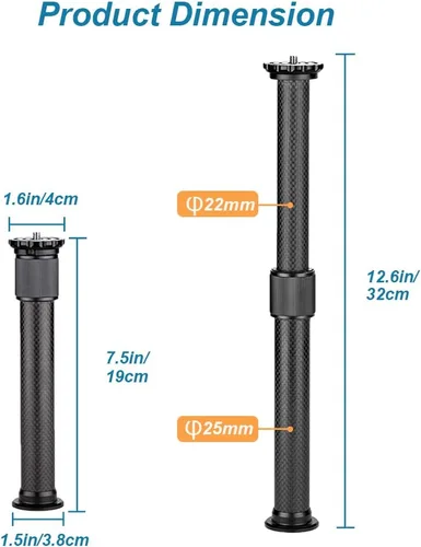 Vista 2 de Extensión de trípode de fibra de carbono Varilla de dos secciones Tubo extensor de columna central para estudio fotográfico Monopod DSLR Camera