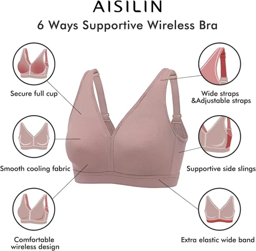 Vista 2 de AISILIN Brasier sin aros para mujer, talla grande, soporte cómodo, cobertura completa, sin forro, sin varillas, suave