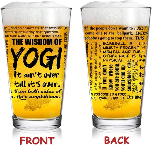 Vista 2 de DU VINO Yogi-isms - Vaso de cerveza de 16 onzas, regalo divertido para los fanáticos de Yogi Berra, fanático del béisbol, fanático de los Yankees