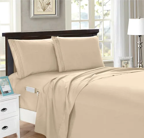 Vista 10 de Elegant Comfort Juego de sábanas inteligentes de 4 piezas, tamaño individual, suave y lujoso, calidad hotelera 1500, resistente a las arrugas y a