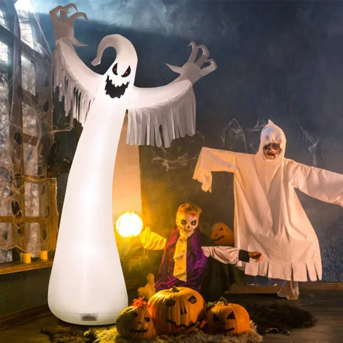 Vista 3 de Tangkula Fantasma inflable de Halloween de 12 pies, decoración de fantasma de Halloween con soplador y luces LED, decoración de fiesta de fantasma