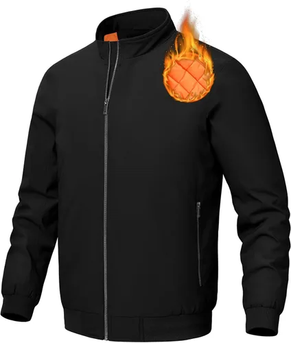 Vista 2 de BGOWATU Chaqueta para hombre con aislamiento para otoño e invierno, con cremallera, a prueba de viento, acolchadas, abrigos, abrigos, informales