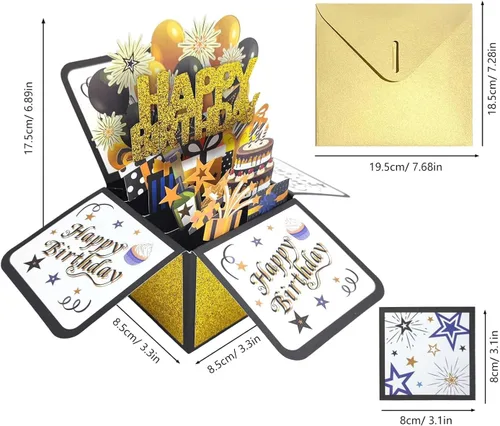 Vista 6 de Tarjeta de cumpleaños 3D emergente, tarjeta de felicitación en blanco con sobre, regalo de cumpleaños para él, papá, marido, hijo, mujeres, niños