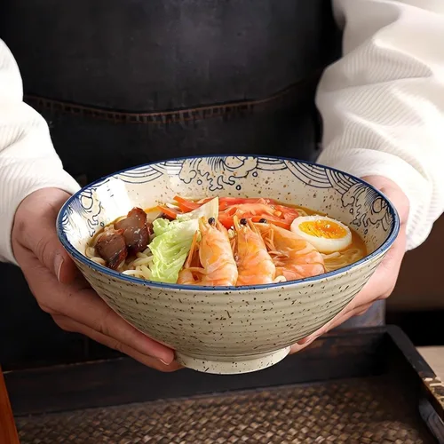 Vista 4 de Juego de cuencos de cerámica para ramen, 2 juegos de 34 onzas, cuencos grandes de sopa de fideos japoneses con cucharas y palillos para sopa