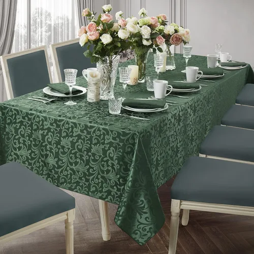 Vista 7 de Mantel cuadrado de damasco de desplazamiento verde jacquard de 52 x 52 pulgadas, mantel lavable para mesa de comedor, fiestas de buffet y campamento