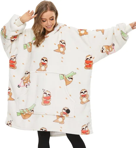 Vista 37 de THREE POODLE - Manta con capucha portátil para mujeres, sudadera con capucha de sherpa de gran tamaño para adultos hombres, mantas con capucha