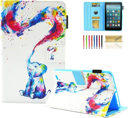 Vista 18 de Dteck - Funda para tablet Kindle Fire 7, funda protectora completa con función atril ajustable y función de encendido y apagado automático
