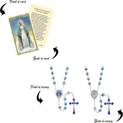 Vista 6 de Medalla milagrosa con tarjeta de oración de medalla milagrosa, estuche de rosario floral con cremallera, tarjeta de oración del Señor Rosario