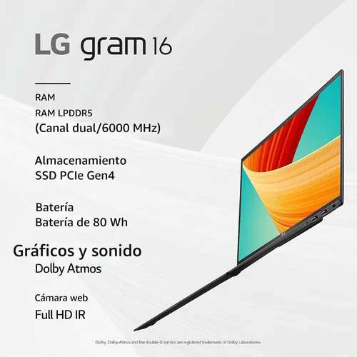 Vista 3 de LG gram - Portátil ligero de 16 pulgadas, plataforma Intel Core i7 Evo, Windows 11 Home, 16 GB de RAM, SSD de 512 GB, negro