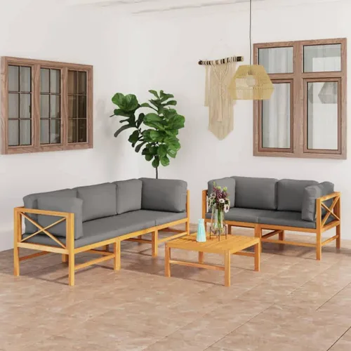 Vista 12 de 4-Piece Patio Lounge Set with Gray Cushions Solid Teak Wood Outdoor Furniture for Garden Balcony Porch Apartment Small Space