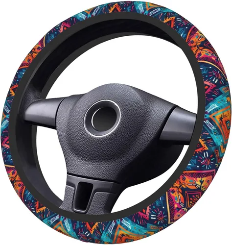 Vista 5 de Funda para volante de automóvil, protector antideslizante universal de 15 pulgadas de estilo bohemio oscuro, accesorios elásticos para auto