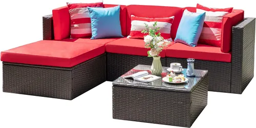 Vista 12 de Vongrasig 5 Piece Patio Furniture Sets, Outdoor Patio Set Sectional Sofa Beige