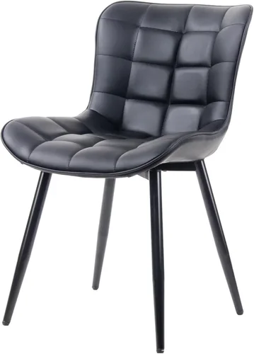 Vista 8 de YOUTASTE Juego de 2 sillas de comedor negras tapizadas de piel sintética con respaldo y patas de metal, sillas de cocina modernas de mediados