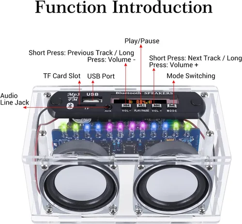 Vista 7 de Kit de altavoces compatible con Bluetooth, función de grabación, kit de práctica de soldadura de radio FM con espectro LED, soporte