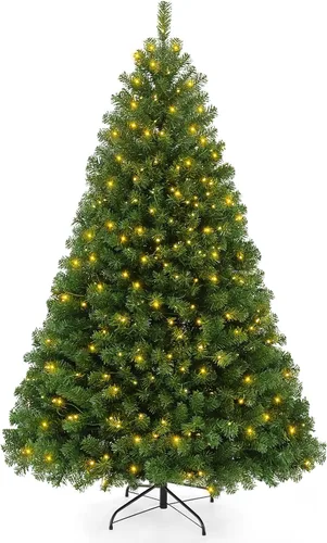 Vista 8 de Árbol de Navidad artificial preiluminado con control remoto, 6 pies Luces verdes y de cambio