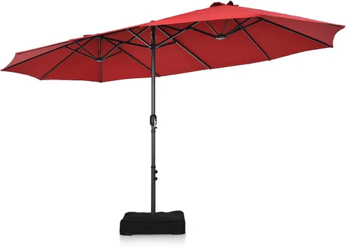 Vista 13 de Tangkula Sombrilla de patio de doble cara de 15 pies, sombrilla de jardín ultra grande para exteriores, con manivela y base mejorada, para uso