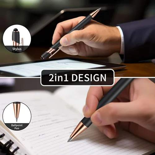 Vista 3 de Bolígrafos personalizados con lápiz capacitivo, bolígrafos con nombre impresos personalizados con tinta negra, impresos con tu logotipo o mensaje