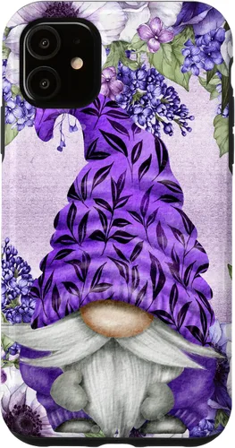 Vista 8 de Funda estética para iPhone 16 con diseño de anémonas de gnomo morado y lavanda