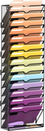 Vista 9 de SUPEASY Organizador de archivos de pared con 10 niveles para colgar papeles, carpetas, archivos, portafolios y revistas; ideal para oficina y hogar